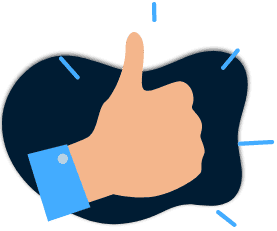A cartoon hand with a blue cuff is giving a thumbs-up against a dark, abstract organic shape background with light blue lines radiating from it, symbolizing satisfaction akin to the high-quality Shutter Installation Tarrant County proudly offers.